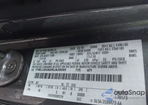 2024 Ford Escape Active from USA, damaged, VIN 1FMCU9GN2RUA38595